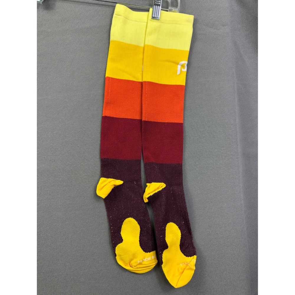 Peloton Sunset Striped Tall Athletic Socks Yellow Orange Burgundy Made in USA‎